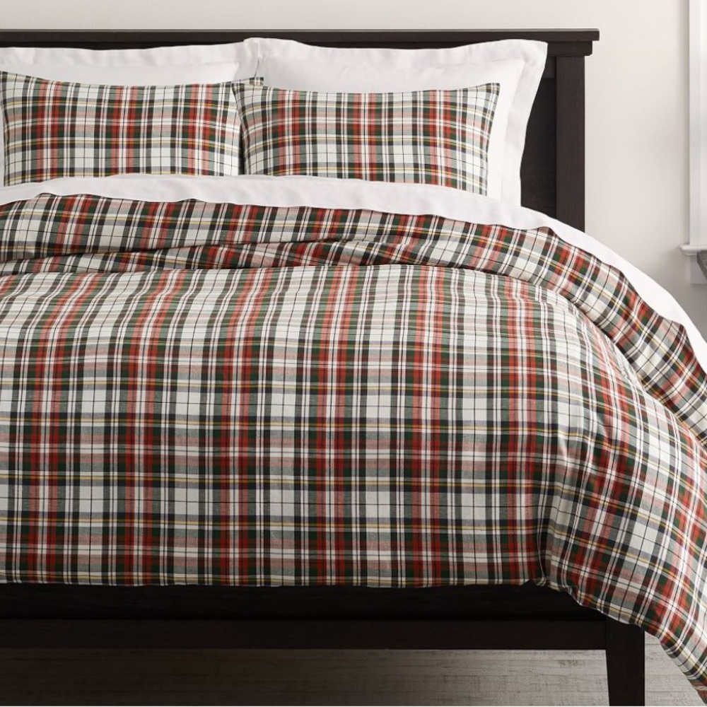 Pottery Barn Denver Plaid King Duvet Cover and 3 Euro Shams